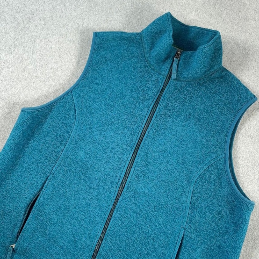 L.L. Bean Fleece Vest Womens 1X Teal Blue Solid Full Zip Mock Neck Pockets